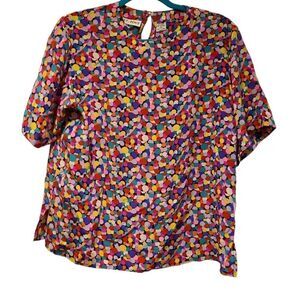 St. Denis Vintage Silk Blouse Colorful Dot Pattern Button Keyhole Closure | 14